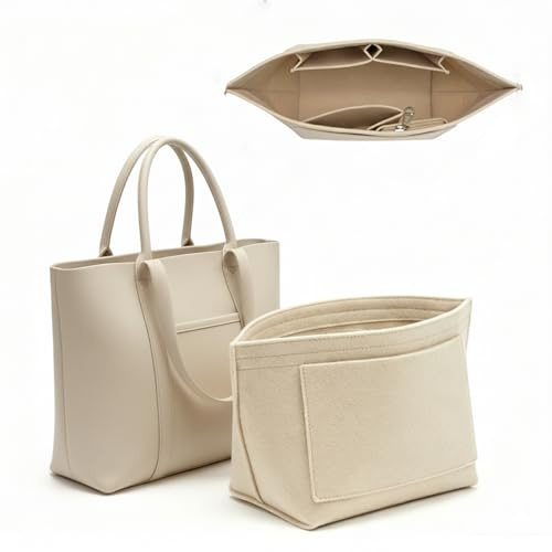lumanothy Organisateur de Sac en Feutre avec Plusieurs Poches, Insert de Sac à Main Léger avec Poche Zippée, Organisateur pour Tote Bag, Beige, L