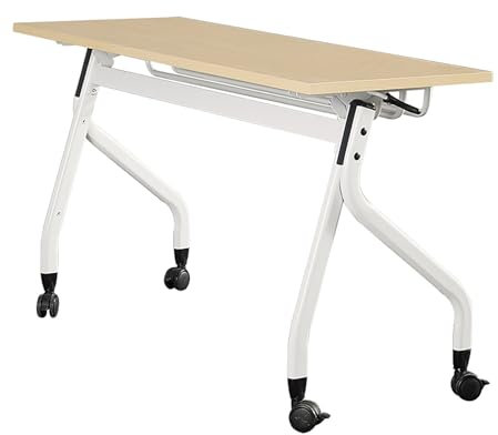 Zusammenklappbarer Besprechungstisch mit leisen Rädern, moderner Bürotisch, Büromöbel mit Metallrahmen, Walnuss, 120 x 60 x 75 cm