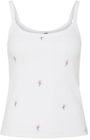 PIECES Pcmay Strap Embroidery Top JRS BC, Blanco Brillante, S