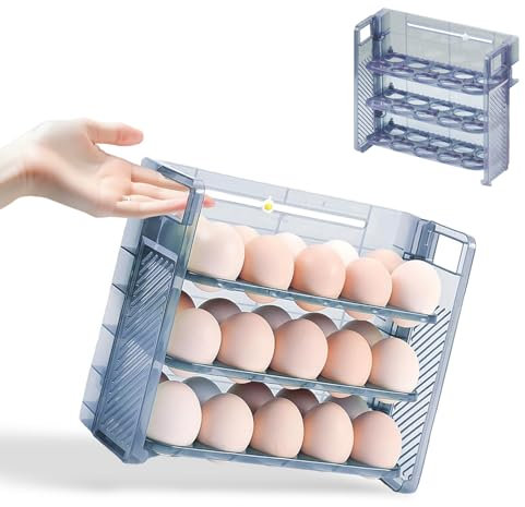 3-Tier Automatic flip Egg house boxes, egg holder storage that can hold 30 eggs, egg crate can be stored in the refrigerator Save space