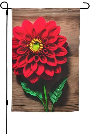 Planche en bois rétro imprimé dahlia rouge pour jardin, maison, pelouse et décoration de la maison 30 x 45 cm