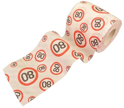 Tiwoca Geschenk zum 80. Geburtstag – rot-weißes Toilettenpapier mit Verkehrsschild-Optik Zahl 80 – Ausgefallene Geburtstagsdeko und lustige Geschenkideen für Männer und Frauen