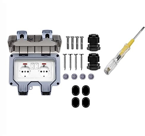 Turodeuo Outdoor Upgrade and High Waterproof Socket Dustproof with Switch Indicator Light, Wall Socket Wet Room -Mounted Protective Contact