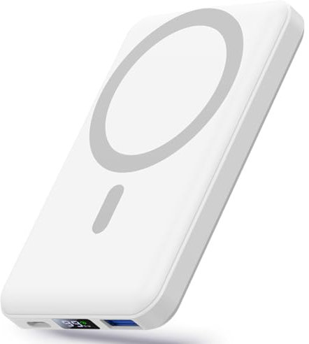 Yiisonger Powerbank für Magsafe,Magnetische Power Bank 10000mAh,Externer Akku mit USBC Ladekabel und LED-Display, 22.5W PD Schnelles Laden, Kompatibel für iPhone 17/16/15/14/13/12 Serie (Weiß)