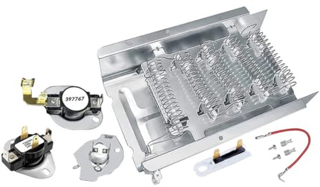 Dryer Heating Element Parts Replacement Heater Element Set | Stainless Steel and Copper Build, Silver Finish, Thermostat Included, Easy-install Replacement for Multiple Brands
