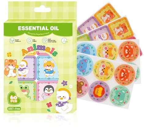 60 Pezzi Cerotti Antizanzare Bambini, Adesivi Per Zanzare Repellente, Anti Zanzare Patches Cerotti Autoadesivi Naturale Repellente per Bambini