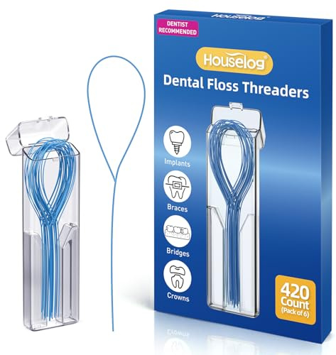 Houselog Floss Threaders | 420 Count Dental Floss Threaders for Braces,Bridges,and Implants with Portable Travel Case (6 Pack)
