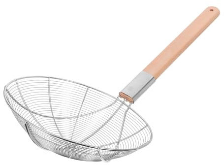 Écumoire Cuisine en Acier Inoxydable Manche Bois 26 Cm | Passoire Araignée à Maille Fine, Grosse Louche pour Pâtes et Nouilles, Usage la Cuisine Commerciale