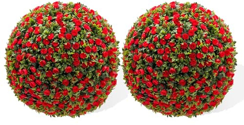 Takywep Artificial Topiary Balls Set of 2, Fake Topiary Rose Balls for Home Decor Indoor and Outdoor,Wedding,Party Decoration