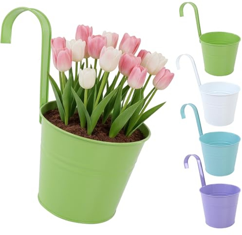CITÉTOILE - Juego de 4 Macetas Colgantes Grandes con Agujero de Drenaje y Asas Extraíbles - Set Multicolor para Plantas Colgantes de Balcón, Terraza o Interior, Modelo 03