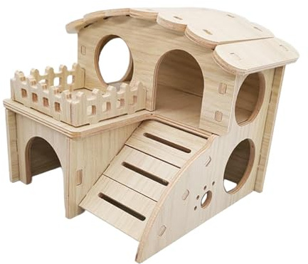 DXEHSEUY Hamsterhus i trä med rolig bur tillbehör för lemmar små husdjursmus 14 cm x 13 cm x 12,5 cm träfärg 14 x 13 x 12,5 cm
