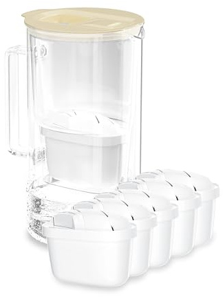 Wessper carafe filtrante d'eau avec compteur LED, 2 litres, carafe en verre, carafe eau compacte avec 5 cartouche filtrante à charbon actif, sans BPA - Beige