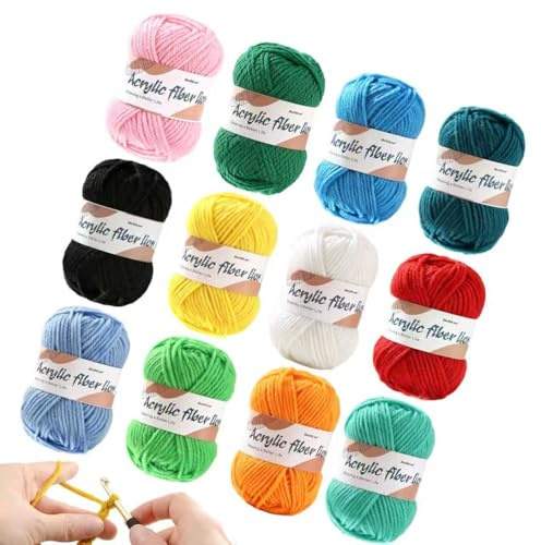 12 Colors Crochet Yarns Set, 25g Acrylic Multi-Color Yarn Kit | Acrylic, Knitting Wool Crochet Yarn Kits for Beginners Adults Crochet Knitting Crafts