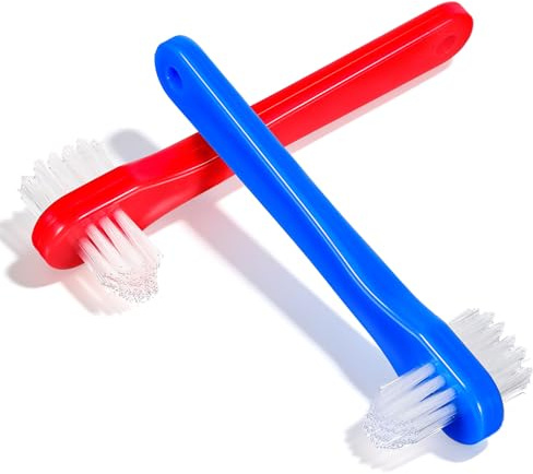 Spazzola per Dentiere Doppia Testa 2 Pezzi in PP Manico Ergonomico | Pulizia Protesi e Denti, Impugnatura Salda, Formato Portatile, per Igiene Orale Quotidiana