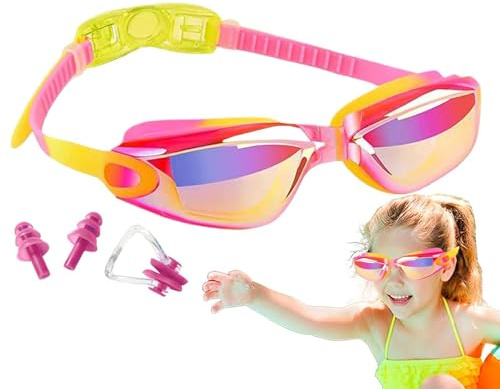 Occhialini da nuoto per bambini, in silicone galvanico PC, occhialini da nuoto per ragazzi con protezione anti-appannamento e UV400, occhiali trasparenti impermeabili per l'allenamento di bambini e