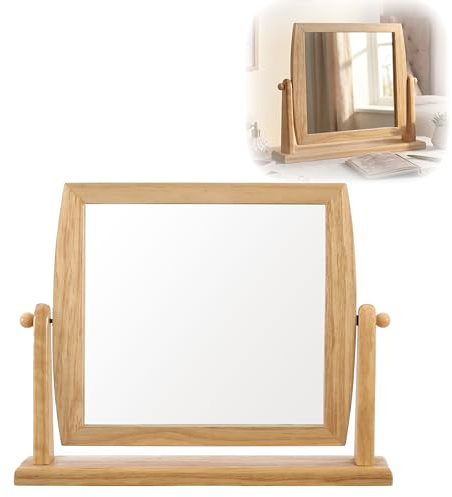 Premier Housewares Modern Wooden Frame Swivel Mirror | Natural Pine Wood Adjustable Angle Dressing Table Mirror | Curved Frame Design Mirror For Contemporary Homes