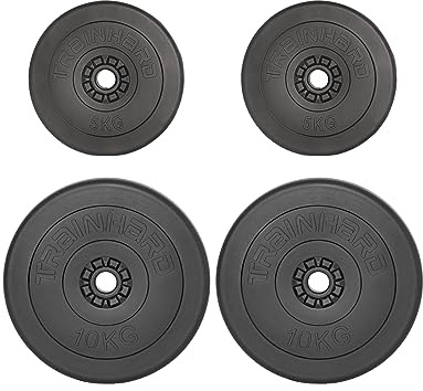 Train Hard Hantelscheiben Set 20-30 kg Gewichte aus Kunststoff Zement Gesamtgewichte mit 30/31 mm Bohrung