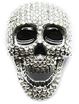 eeddoo® Gürtelschnalle - kunstvoller Totenkopf mit strahlenden Kristallen - (Buckle für Wechselgürtel für Damen und Herren | Belt Frauen Männer Oldschool Rockabilly Metall Gothic Wave Rock Biker)