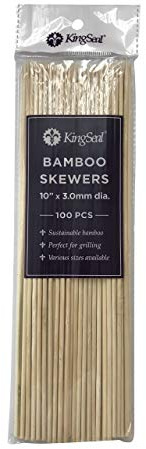 1600 Count | KingSeal Natural Bamboo Wood Grilling Skewers, 10 Inches x 3.0mm Diamter, for Shish Kebabs, BBQ, and Fruit Arrangements, Bulk Pack - 16 Packs x 100 Skewers