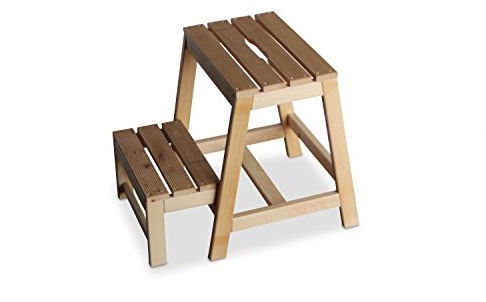Marchepied en bois de hêtre avec 2 étages, pliable, nature, B38 x T54 x H45 cm