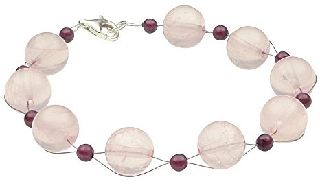 Edelstein Armband aus Rosenquarz & Granat & 925 Silber rose dunkelrot 20cm Armschmuck Armkette Damen