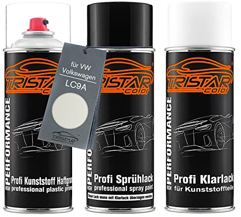 TRISTARcolor Billack Sprayburk för stötfångare av plast för VW/Volkswagen LC9A Pure White/Oryxweiss Baslack Klarlack med mjukgörare Sprayburk