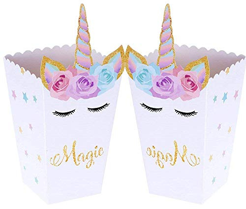 JeVenis 12PCS Magischen Einhorn Party Gastgeschenkboxen Einhorn Party Popcorn Behälter Süßigkeiten Keks Behälter für Baby Dusche oder Geburtstagsparty Gastgeschenk Zubehör Dekorationen