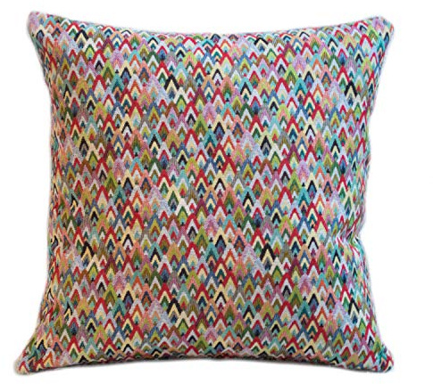 Geometric Tapestry Double Sided Cushion Cover. 17x17 Square Pillow Case. Multicoloured woven design. Geometric modern traditional Turkish Kilim Style Weave.