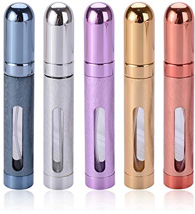 ZKSMNB 12ml Perfume Bottles (5pcs,Travel Refillable Perfume Atomizer Spray Bottle, Fragrance Empty Bottle with Window, Fits in Your Purse, Pocket or Luggage (Silver，Blue，Red, Gold, Purple)