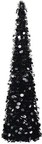 vidaXL Árbol de Navidad Artificial Plegable Decoración Desmontable Vacaciones Ligero Adornos Festivos Artificial Navideño Pet Negro 150 cm