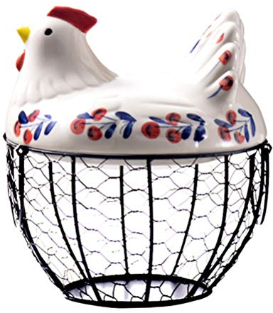 Yorimi Cesta de almacenamiento para huevos de gallina de cerámica creativa para almacenar huevos de gallina, cesta de colección de frutas, decoración