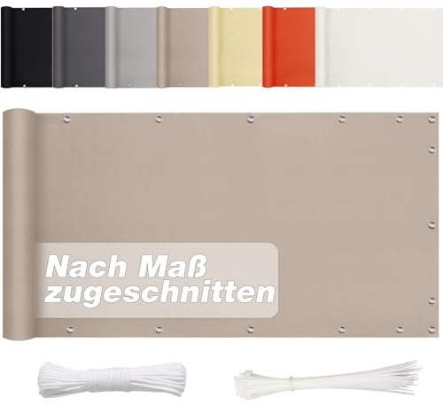 Aiyaoo Paravento per Balcone Senza forature, 80 cm x 1200 cm, Opaca, in Diverse Misure e Colori, in PES per Giardino, Recinzione, Protezione dal Vento, Protezione UV, Tortora