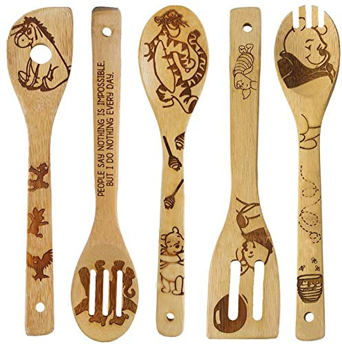 5-teiliges Holzlöffel für Winnie the Bear,Winnie Pooh Deko für Küchenset,Natürlicher Kochlöffel Set,Winnie Pooh Geschenke,Kochgeschenke für Frauen,Einweihungsgeschenke