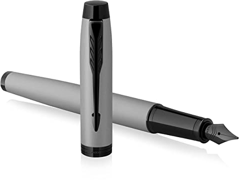 Parker IM Fountain Pen | Matte Grey with Black Trim | Fine Point with Blue Ink Cartridge | Gift Box