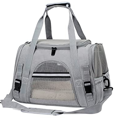 Galatée Haustiertragetasche, Tragbare Katzentragetasche Mit Öffnung Oben, Faltbare Haustiertasche Mit Airline-Zulassung, Haustierreisetasche Mit Abnehmbarer Matte Und Atmungsaktivem Netz(Grau)