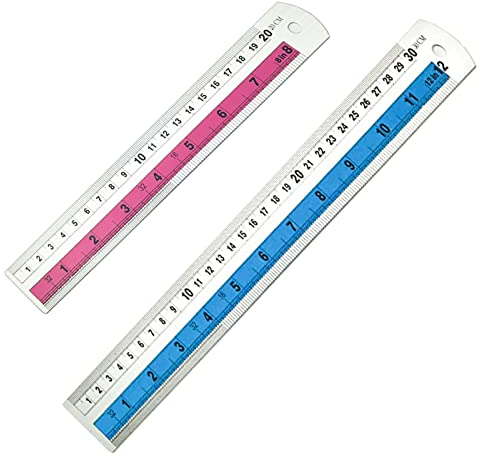 Yuemuop 2 Pieces Farbe Aluminiumlineal, 20cm und 30cm Lineal, Aluminium Lineal Kit Leicht zu Lesen Zoll und Zentimeter Direkt, für Technik, Lehre und Büro (Rosa und Blau)