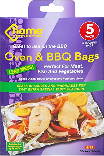 PMS VFM - Home Connection Oven and Bbq Bags, Bbq and Oven Bag for Meat Poultry Fish Seafood Vegetable, Microwave and Oven Cooking Bags, 5Pcs, 30cm X 20cm