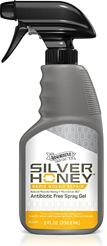 Absorbine Silver Honey Rapid Wound Repair Spray Gel 8oz Bottle, Manuka Honey & MicroSilver BG, Horse & Large Animal Wound Care