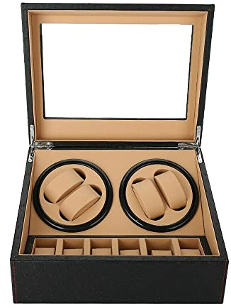 WindWilder Automatische Uhrenbeweger Box, Luxuriöser automatischer Uhrenwender Uhrenvitrine für Automatikuhren, Watch Winder Box mit 4 Uhrenbewe + 6 Uhren, Drehen Mute Uhrenbeweger Display Box