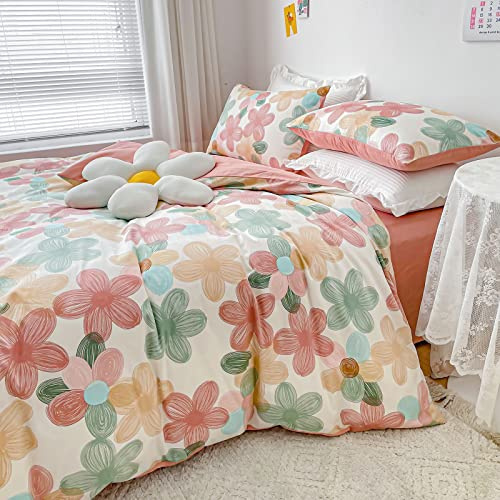GETIYA Biancheria da letto da ragazza, 135 x 200 cm, in cotone colorato, motivo floreale, colore rosa, copripiumino singolo con chiusura lampo, biancheria da letto double-face, con federa 80 x 80 cm