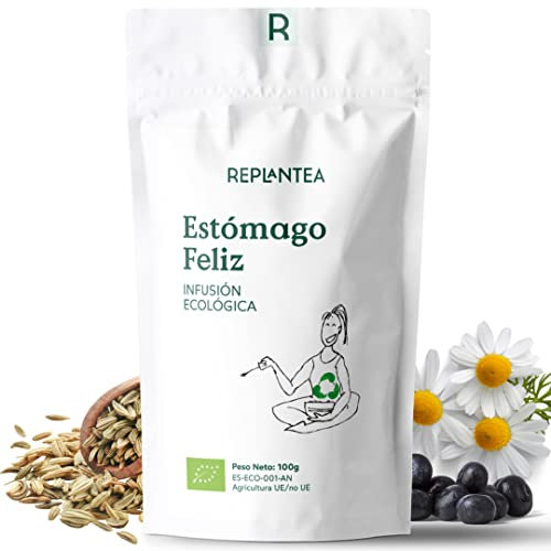 INFUSION DIGESTIVA Estómago Feliz 100% Ecológica 100g (50 Tazas) | INFUSION DIGESTION con Hinojo, Rooibos Verde, Manzanilla, Diente de León, Arándano REPLANTEA®