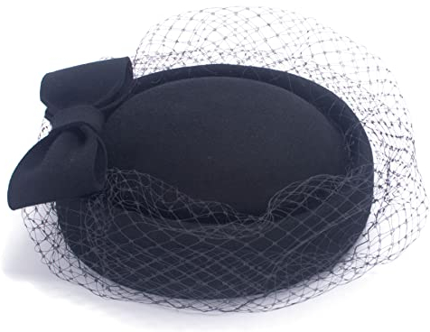 Lawliet Damen Fascinator aus Wollfilz im Vintage-Look, 1920er-Jahre, Pillbox, Hut, Barett, Cocktail, Winter A606, schwarz, Einheitsgröße