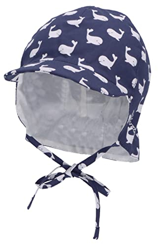 Sterntaler Baby Jungen Schirmmütze Baby Schirmmütze Nackenschutz Wale - Schirmmütze Baby, Baby Mützen - aus Baumwolle - blau, 49