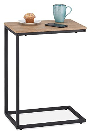 Relaxdays Beistelltisch in C-Form, HBT 60 x 30 x 45 cm, Sesseltisch zum Unterschieben, Metall & Holzoptik, schwarz/braun | Sesseltisch zum Unterschieben, Metall & Holzoptik
