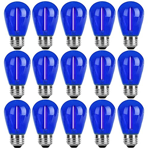 Minsily 15 Pack S14 LED Bulbs Blue Christmas Replacement Bulb 1W String Light Bulbs Vintage Edison Plastic Decorative Bulb E26 Base Outdoor String Lights LED Filament Bulb for Patio Home Decor(Blue)