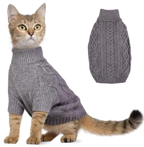 Hjumarayan Katzenpullover - Katzen Pullover Winter Hunde Pullover, Warm Hundepullover mit Geschirrloch, Schöner Katzenpulli mit Beinen, Pulli für Katzen Kleine Hunde (Grau S)