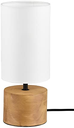 Reality Leuchten R50171930 Woody - Lámpara de mesa (metal negro mate, pie de madera, pantalla de tela negro/dorado, no incluye 1 bombilla E27)