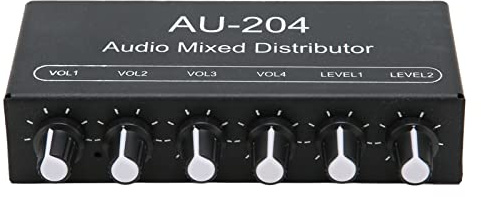 ciciglow Mixer, 2 in 4 Out Stereo Sound Signal Mixer, 3.5mm Interface Headphone Amplifier, Black