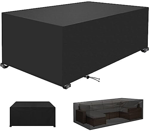 BBOVOBB Garden Furniture Covers Outdoor Furniture Covers Waterproof Garden Table Covers 600D Heavy Duty Oxford Patio Rectangular Covers Anti-UV for Chair and Table Rattan Sofa Cover 250x250x90cm
