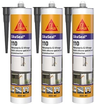 Lot de 3 mastics silicone SIKA SikaSeal 110 Menuiserie & Vitrage - Anthracite - 300ml